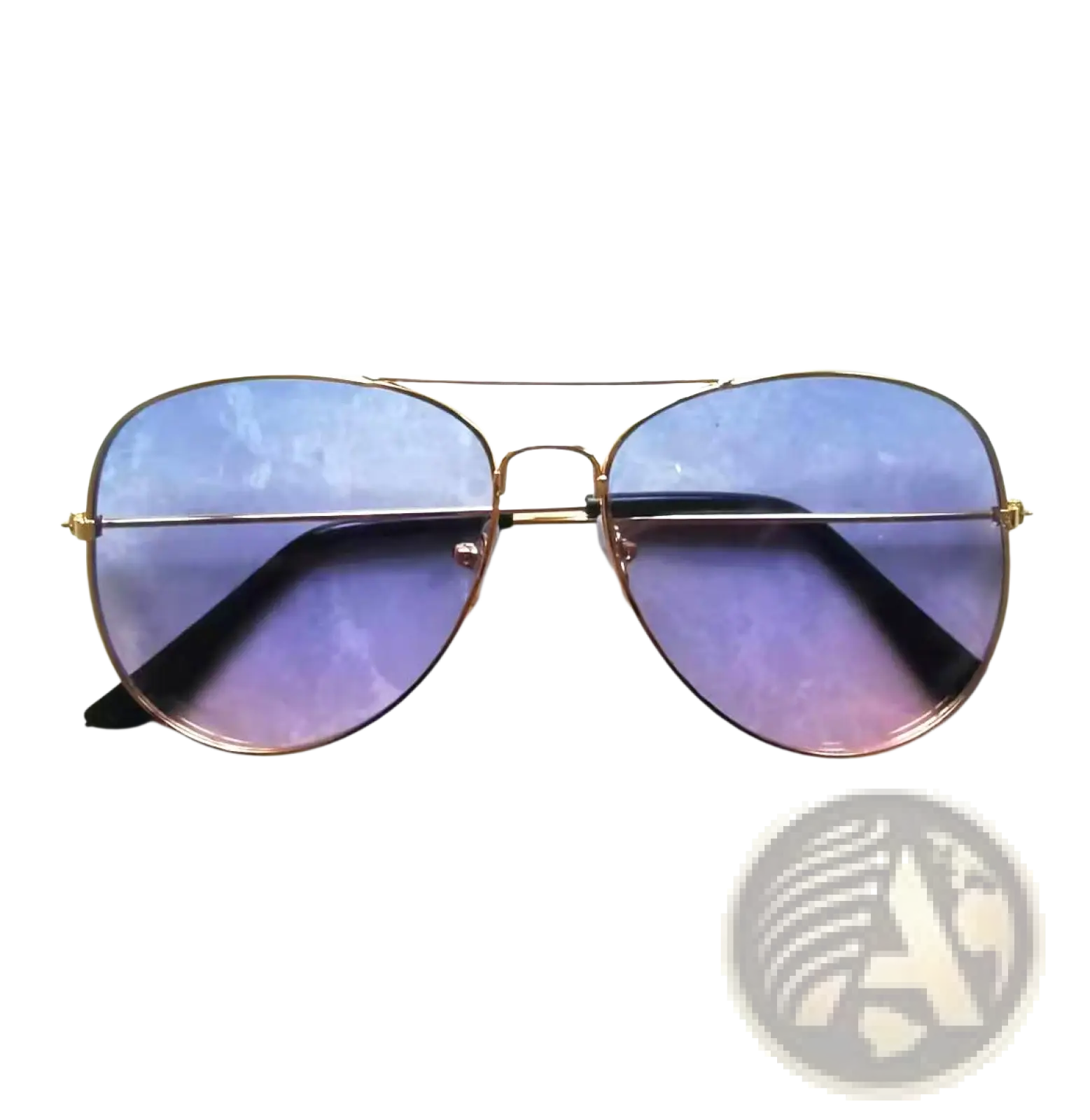Classic gold rimmed aviator uv protection sunglasses with gold metal frame and blue to purple gradient lenses