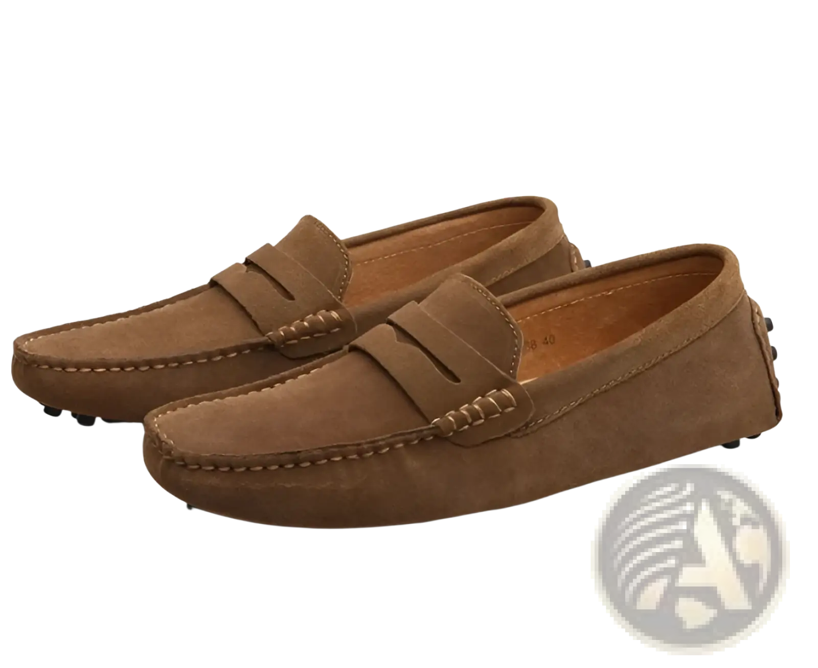 Brown suede classic moccasin loafers with contrasting stitching and a timeless slip-on design for casual wear