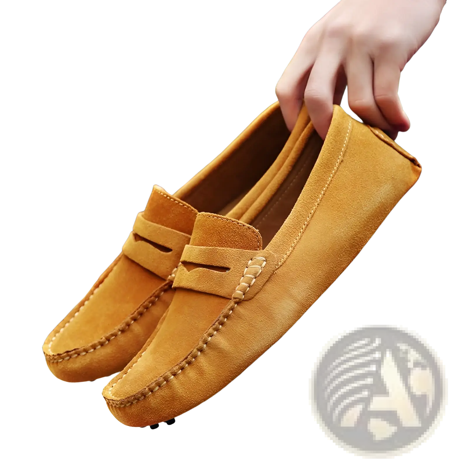 Tan suede classic moccasin loafers with contrast stitching showcasing a timeless and elegant design