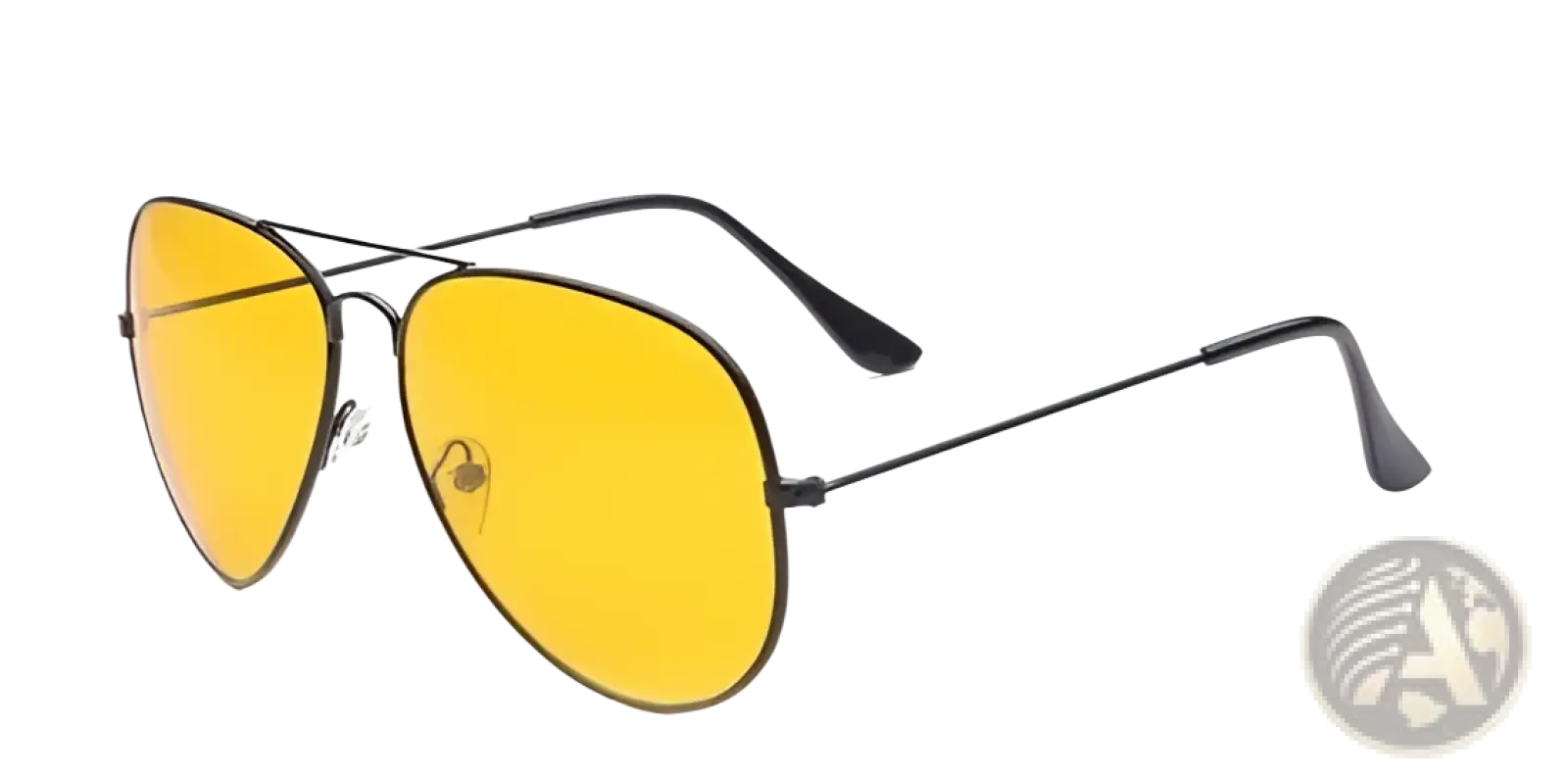 Classic unisex metal aviator sunglasses with black frame bright yellow lenses and uv protection