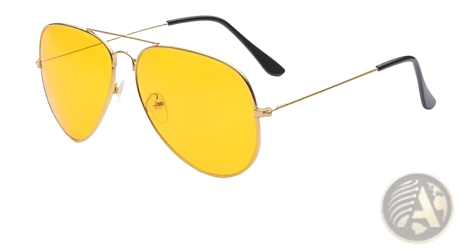 Classic unisex metal aviator sunglasses with gold-rimmed frames, vibrant yellow lenses, and uv protection