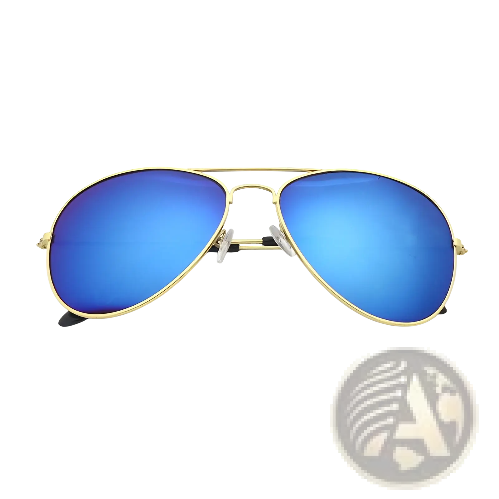 Classic unisex metal aviator sunglasses with gold rims and vibrant blue mirrored lenses offering UV protection