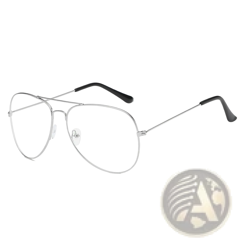 Classic unisex metal aviator sunglasses in silver with black temple tips featuring uv protection