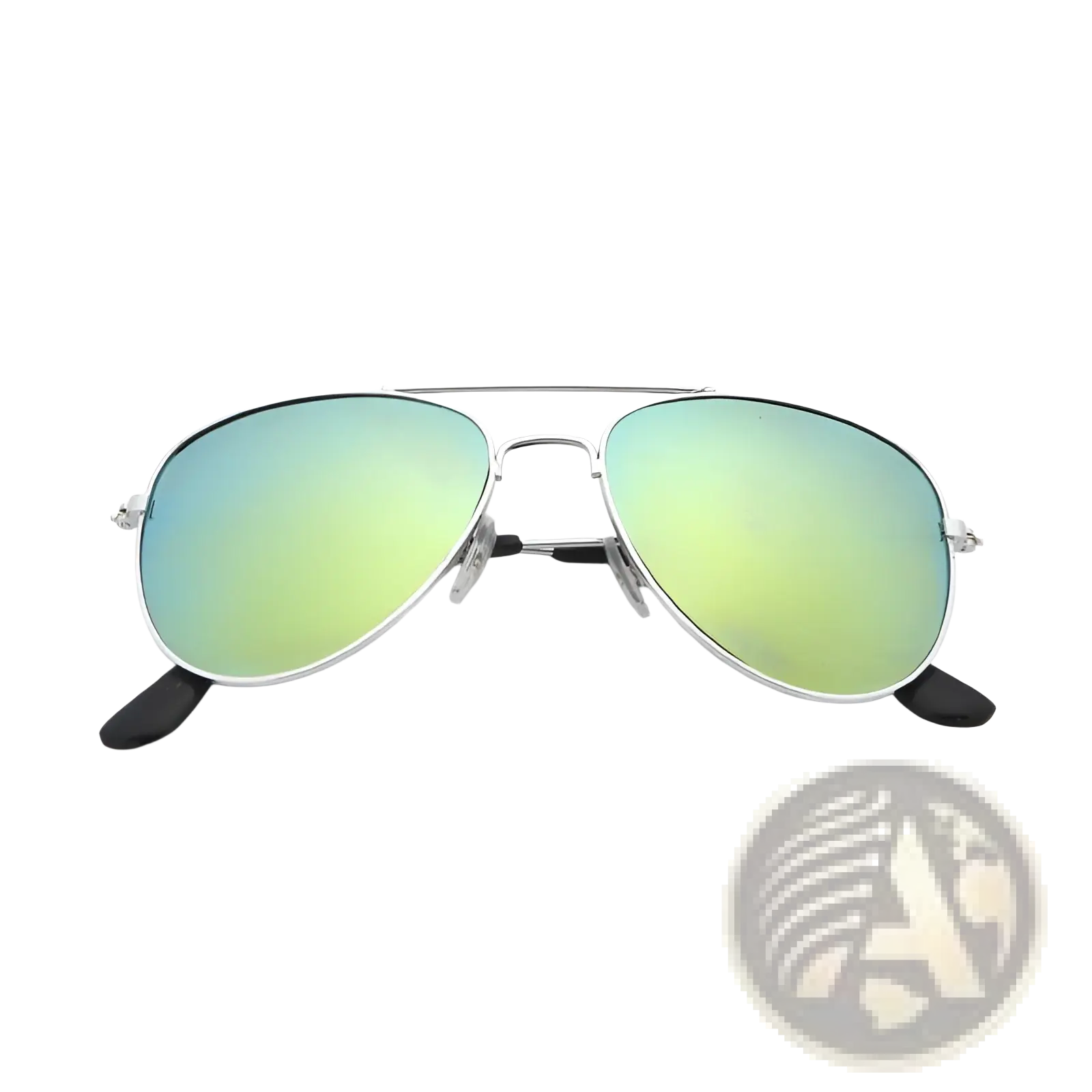 Classic unisex metal aviator sunglasses with silver frame gradient green blue mirrored lenses and uv protection