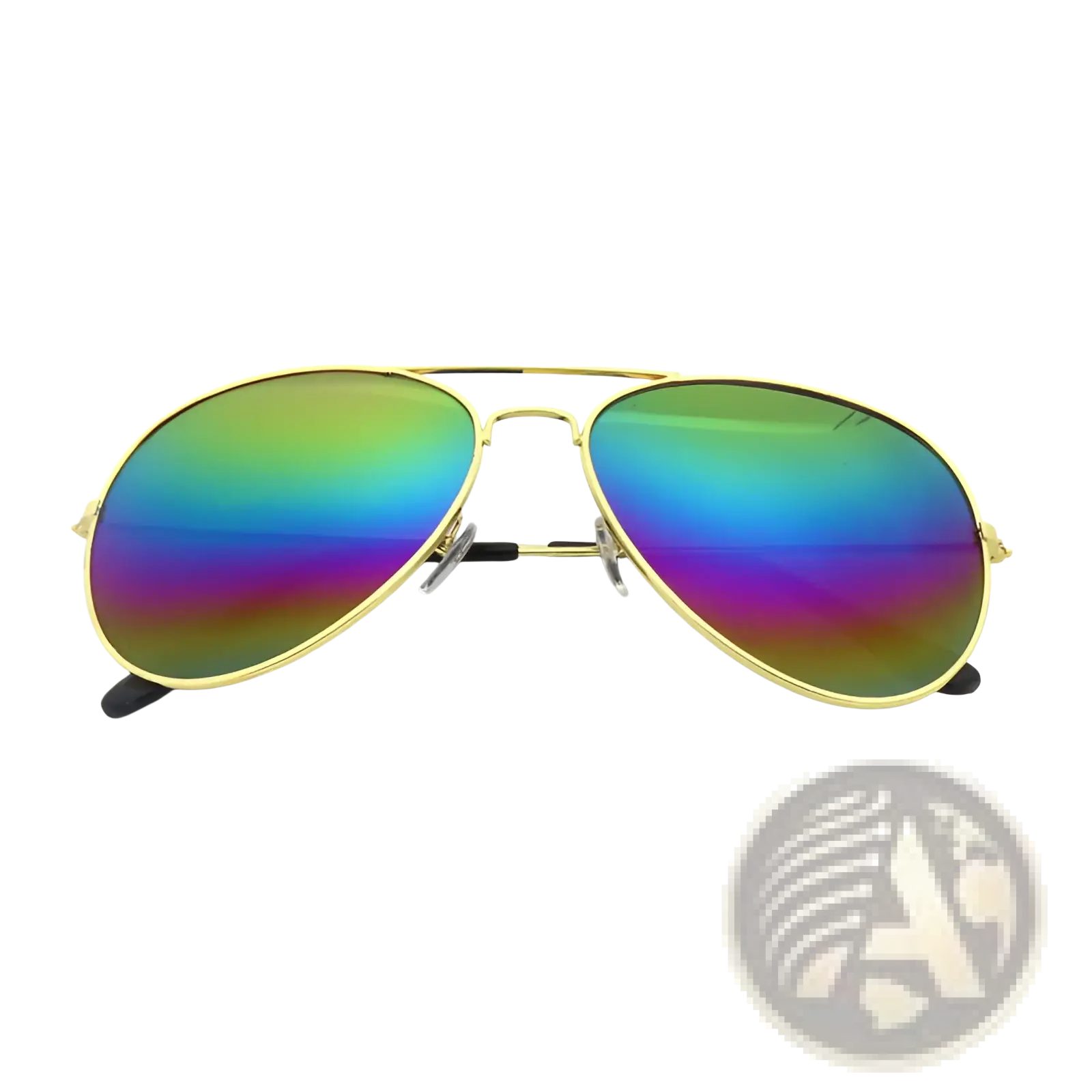 Classic unisex metal aviator sunglasses with gold rims and iridescent lenses offering uv protection