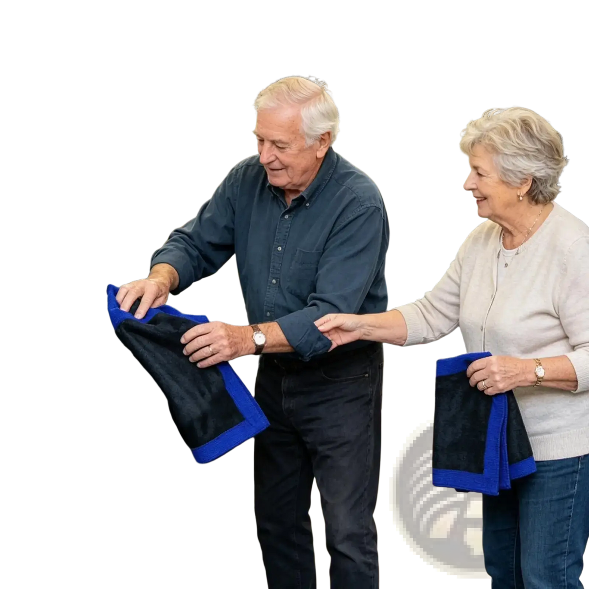 Blue and black microfiber clay bar towels for car detailing and deep cleaning with soft, absorbent fabric