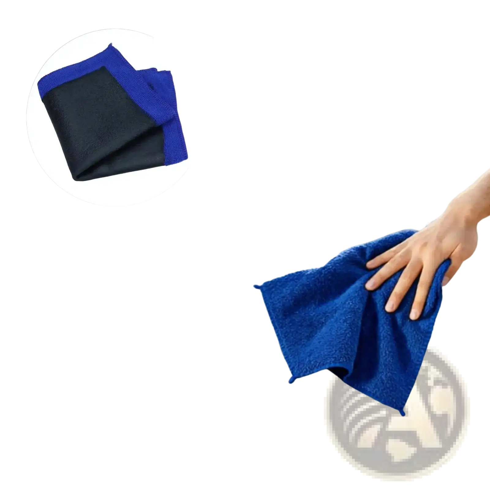 Blue microfiber clay bar towel with black border for car detailing and deep cleaning