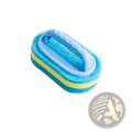 Cleaning sponge with molded plastic handle featuring blue and yellow sponge scrubber for effective cleaning tasks