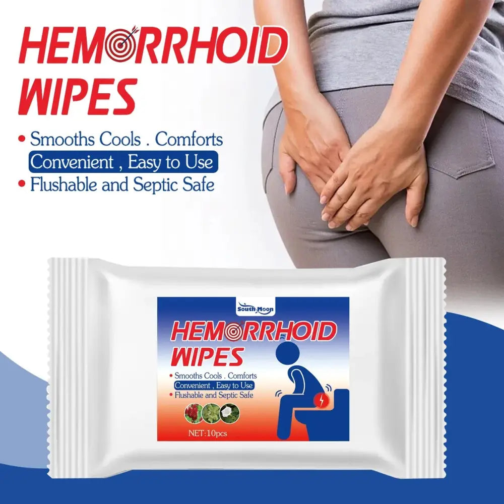 White packaged South Moon antibacterial hemorrhoid relief wipes with blue and red branding 20 count front view