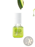 A clear glass bottle with white cap containing vibrant green hembiel avocado cleansing oil makeup remover 30ml