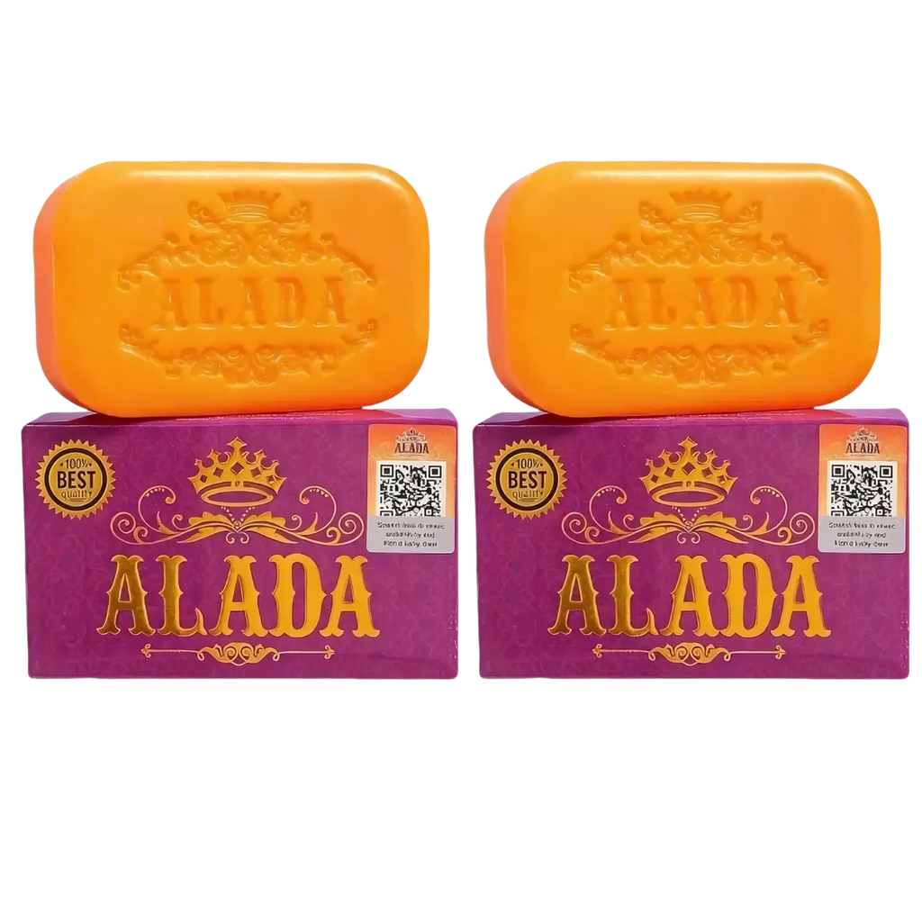 Vibrant orange alada cleansing soap bars with embossed crown and floral designs for skin feeling bright and hydrated