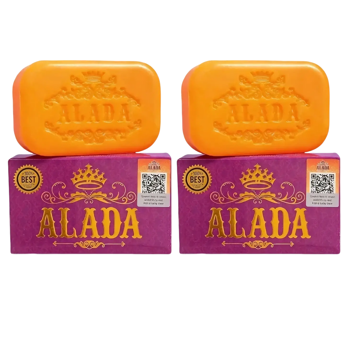 Vibrant orange alada cleansing soap bars with embossed crown and floral designs for skin feeling bright and hydrated