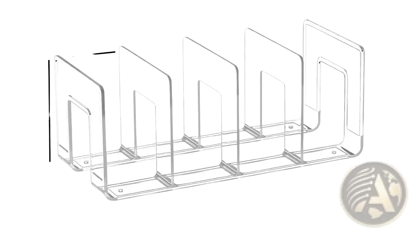 Clear acrylic baby shoe storage rack organizer with five compartments measuring 25.5cm by 10cm