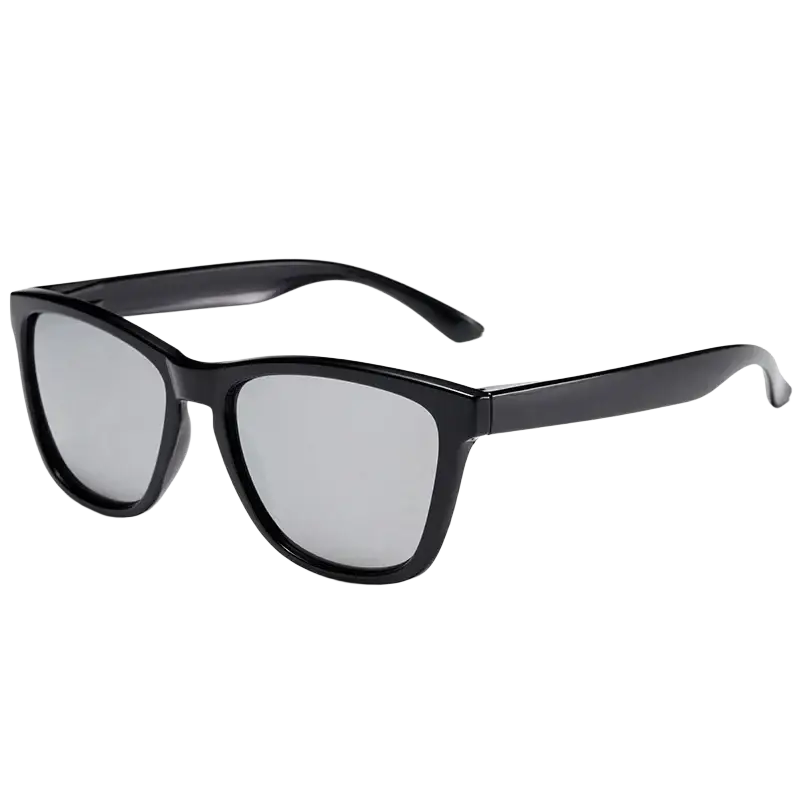 Black frame clear colored sunglasses with gray mirrored lenses and uv400 protection for sun safety