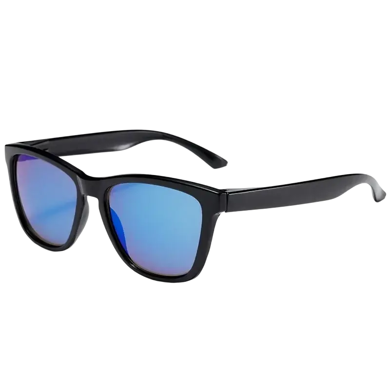 Black frame clear colored sunglasses with uv400 protection and reflective blue mirrored lenses for sun protection