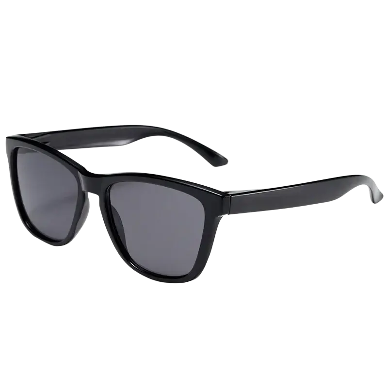 Black frame clear colored sunglasses with uv400 protection and dark gray lenses in a sleek glossy plastic frame