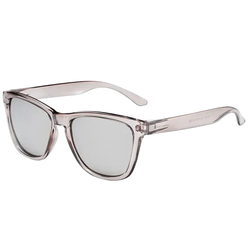 Clear colored sunglasses with transparent white acetate frame and mirrored lenses offering uv400 protection
