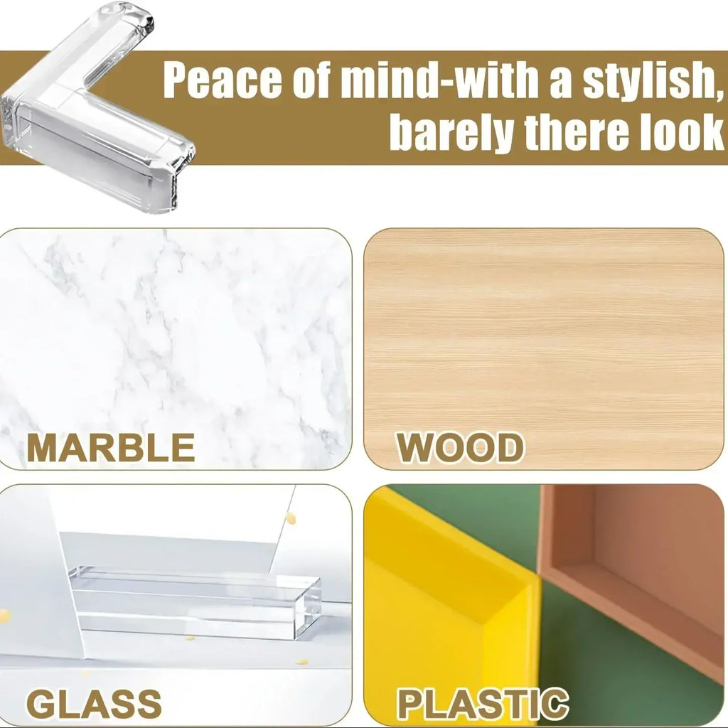 Clear corner protector for furniture safety made of clear acrylic with a sleek minimalist l-shaped design