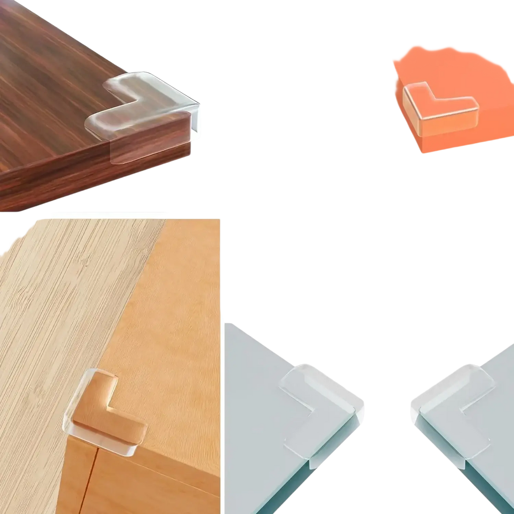 Clear corner protector for furniture safety made of clear transparent silicone designed to fit snugly on corners