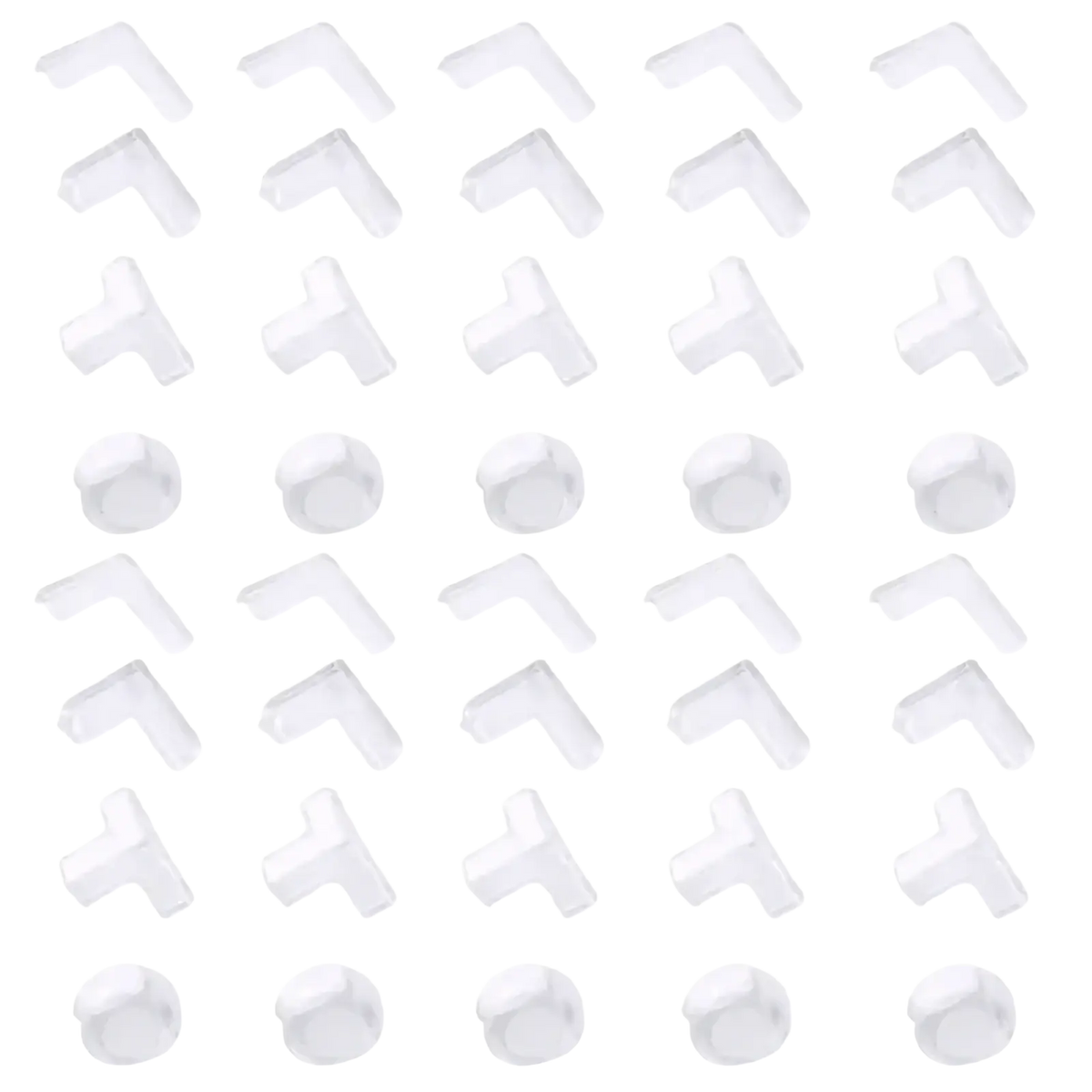 Clear plastic corner protectors in various shapes made of transparent material for child safety 40 pack guards