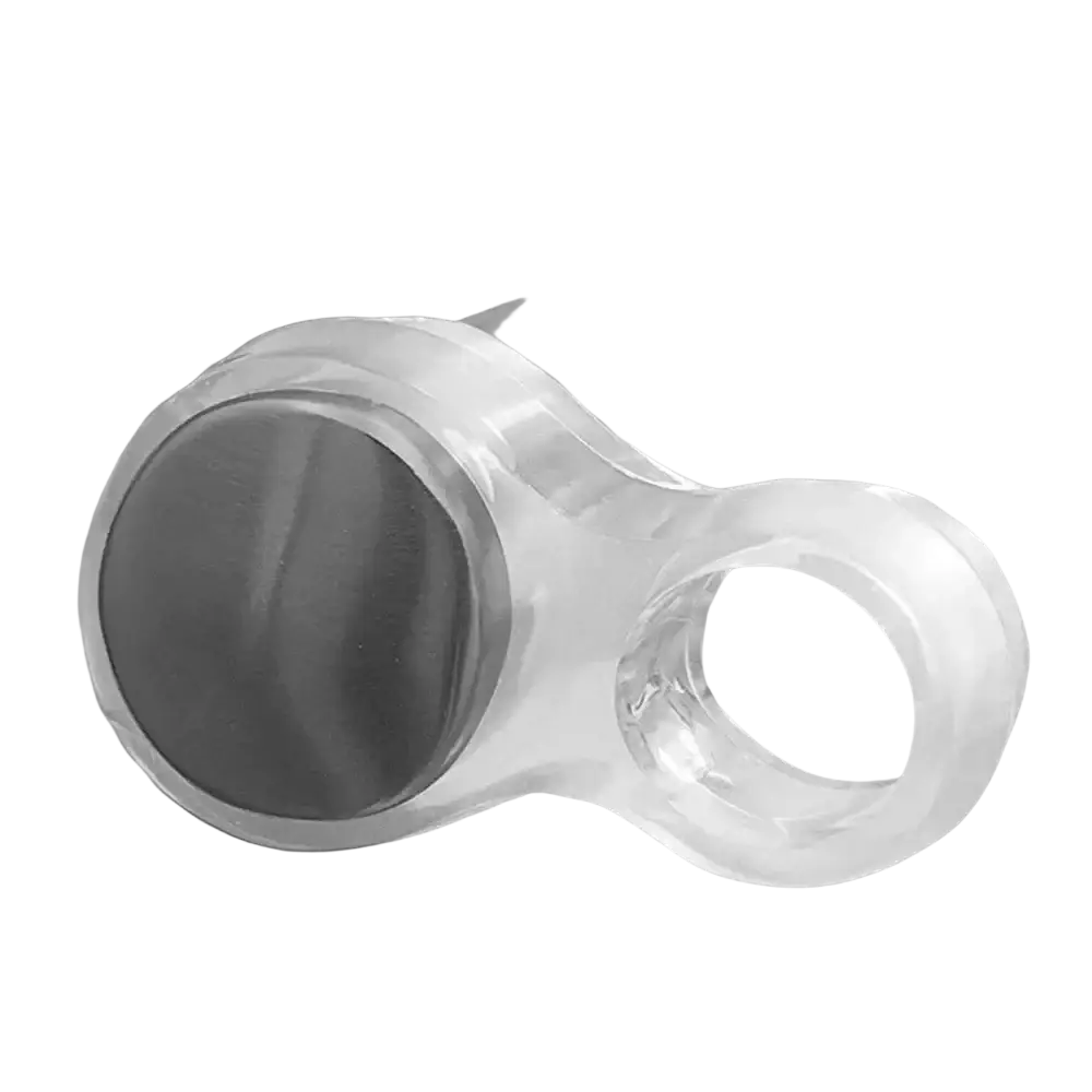 Clear plastic door handle wall protector buffer ring with circular cutout and rounded edges for door knob protection
