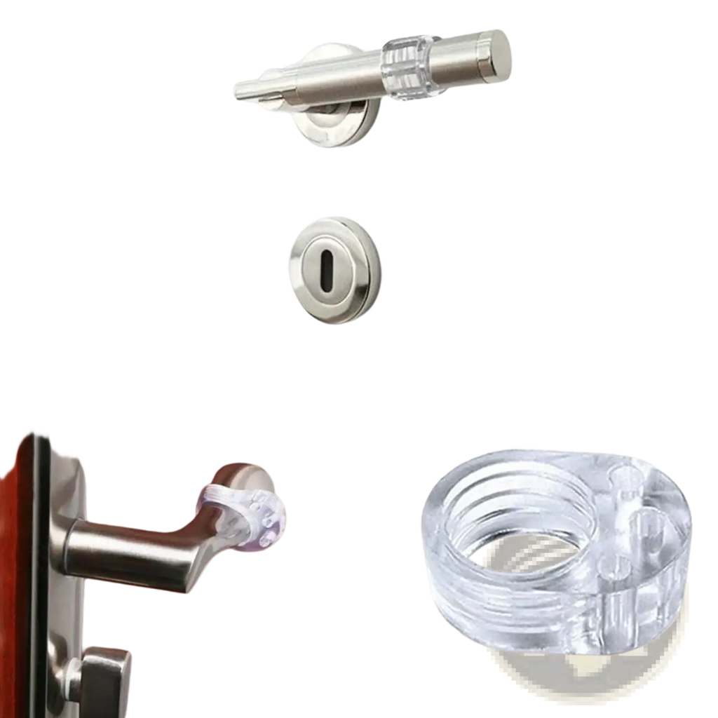 Clear door handle wall protector buffer ring made of clear plastic with cylindrical design and textured grip