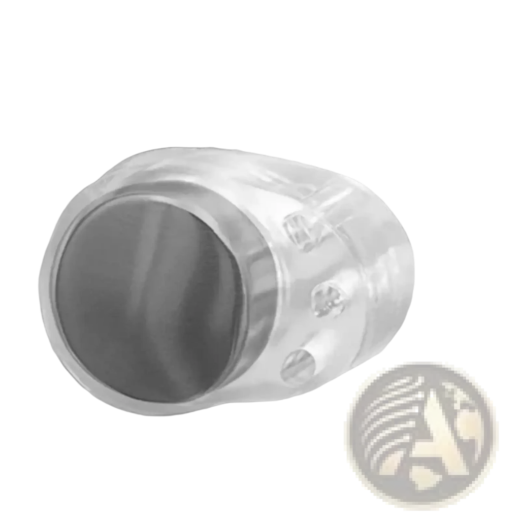 Clear plastic door handle wall protector buffer ring with embedded decorative screws on the curtain rod end cap