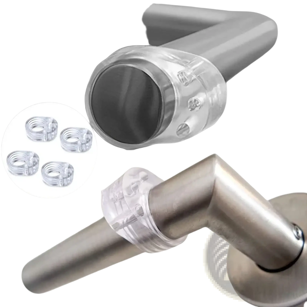 Clear door handle wall protector buffer ring made of clear plastic with a sleek transparent design for door handle protection