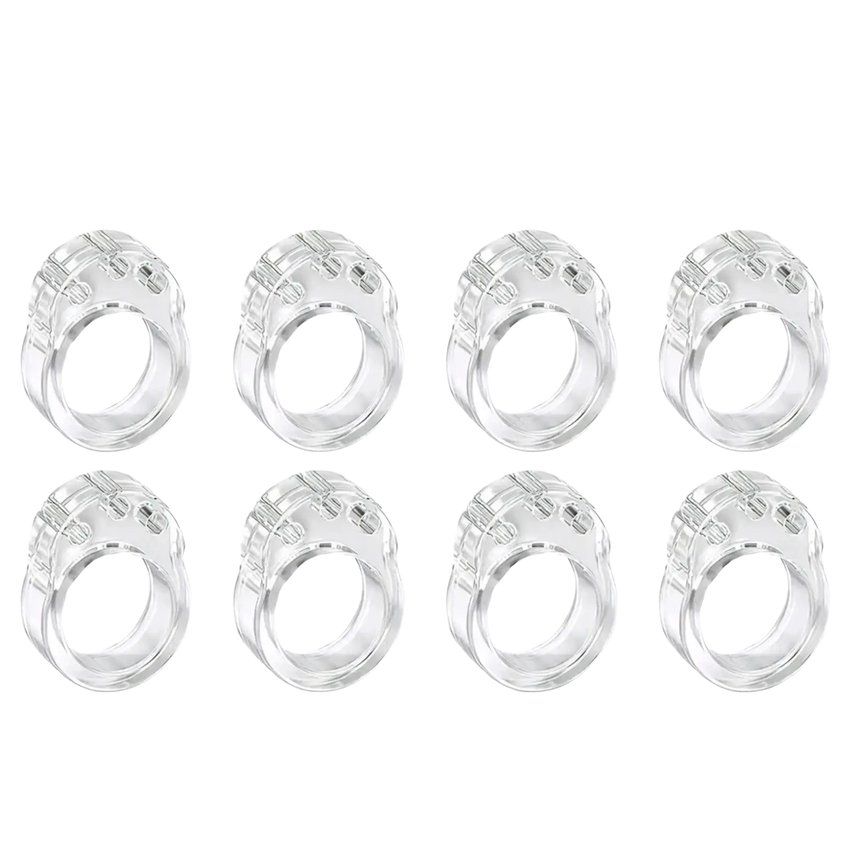 Clear door handle wall protector buffer ring made of transparent plastic with molded design rectangular cutouts and ridges