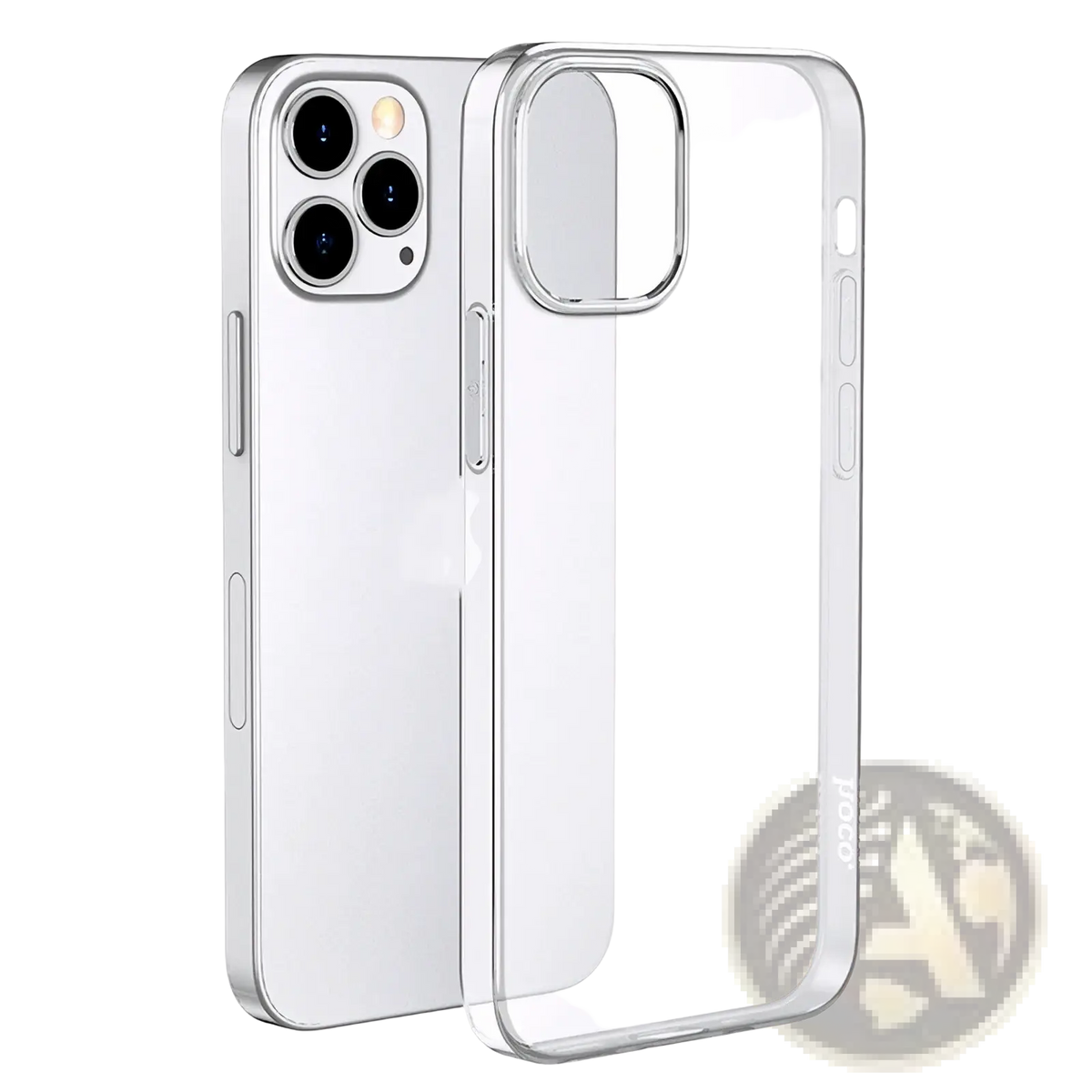 Clear iphone 12 pro tpu silicone case showing back side with transparent material and precise cutouts for camera and buttons