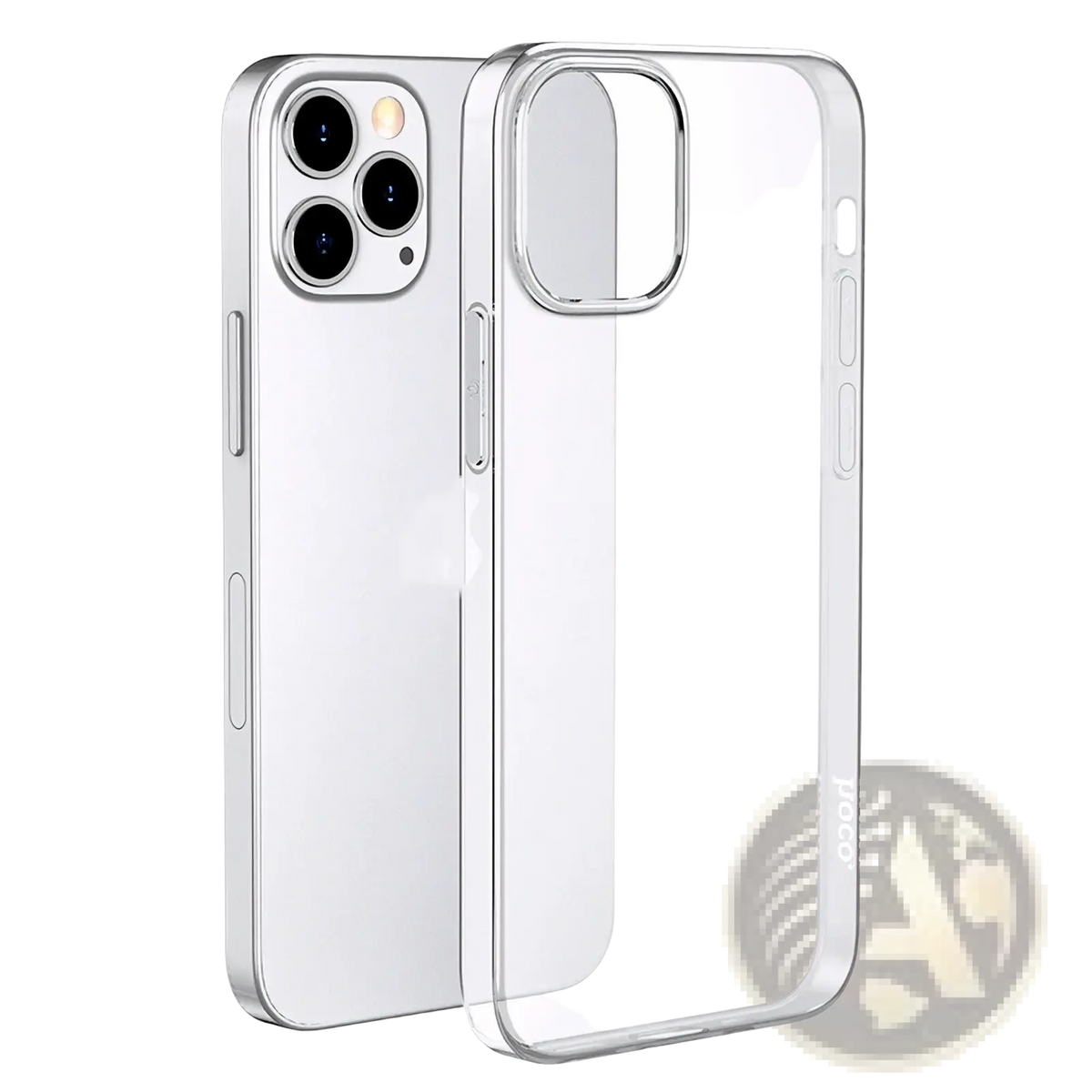 Clear iphone 12 pro tpu silicone case with transparent back and sleek silver trim featuring precise cutouts