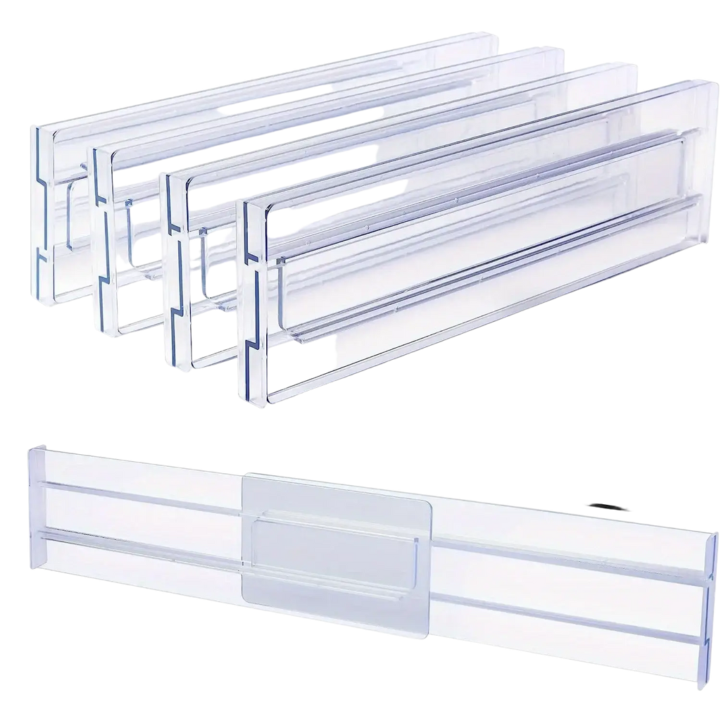 Clear plastic drawer dividers adjustable organizers with sliding compartments for customizable storage solutions
