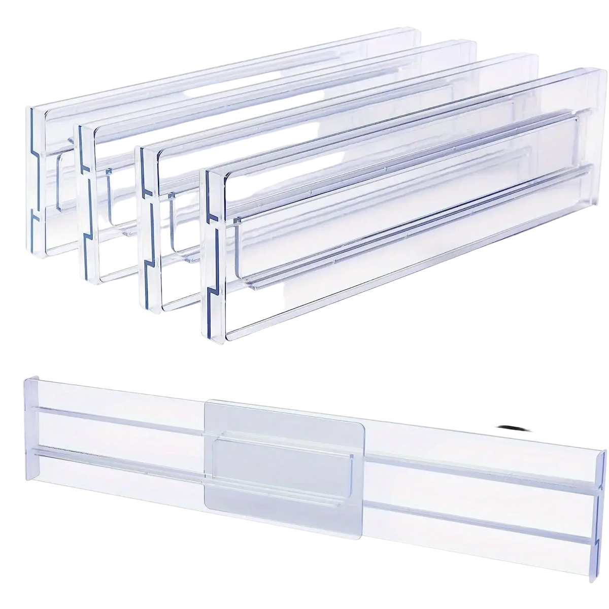 Clear plastic drawer dividers adjustable organizers with sliding compartments for customizable storage solutions