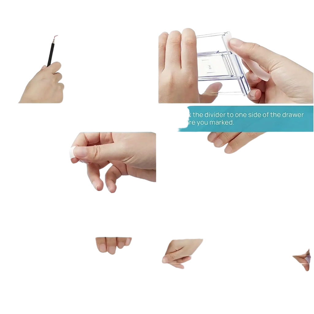 Clear plastic drawer dividers with adjustable organizers featuring a sleek minimalist design and smooth edges