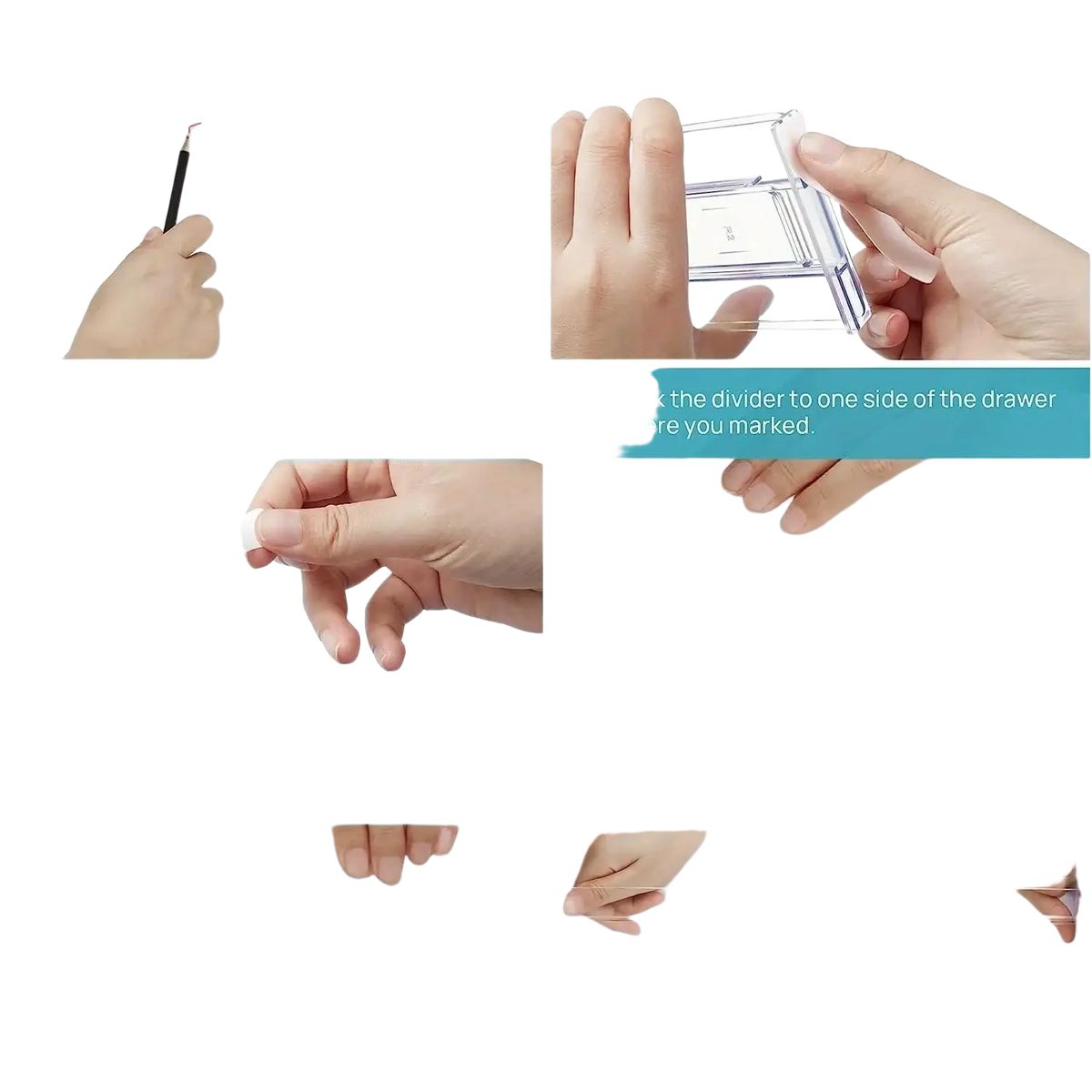 Clear plastic drawer dividers with adjustable organizers featuring a sleek minimalist design and smooth edges