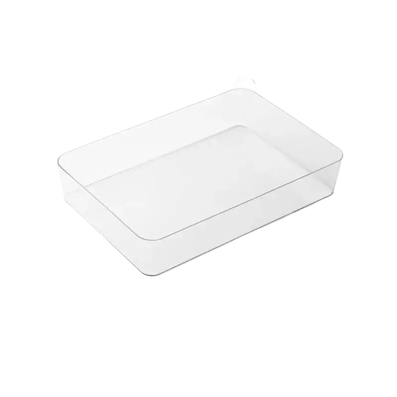 Clear plastic rectangular xl storage box for organizing makeup office supplies and kitchen utensils in drawers