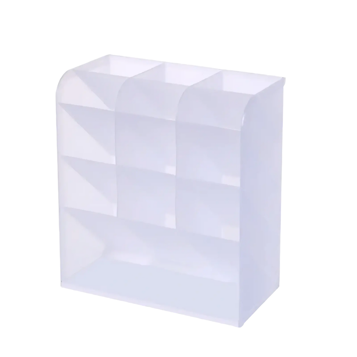 Clear plastic pen holder desktop stationery organizer with transparent material and three vertical compartments
