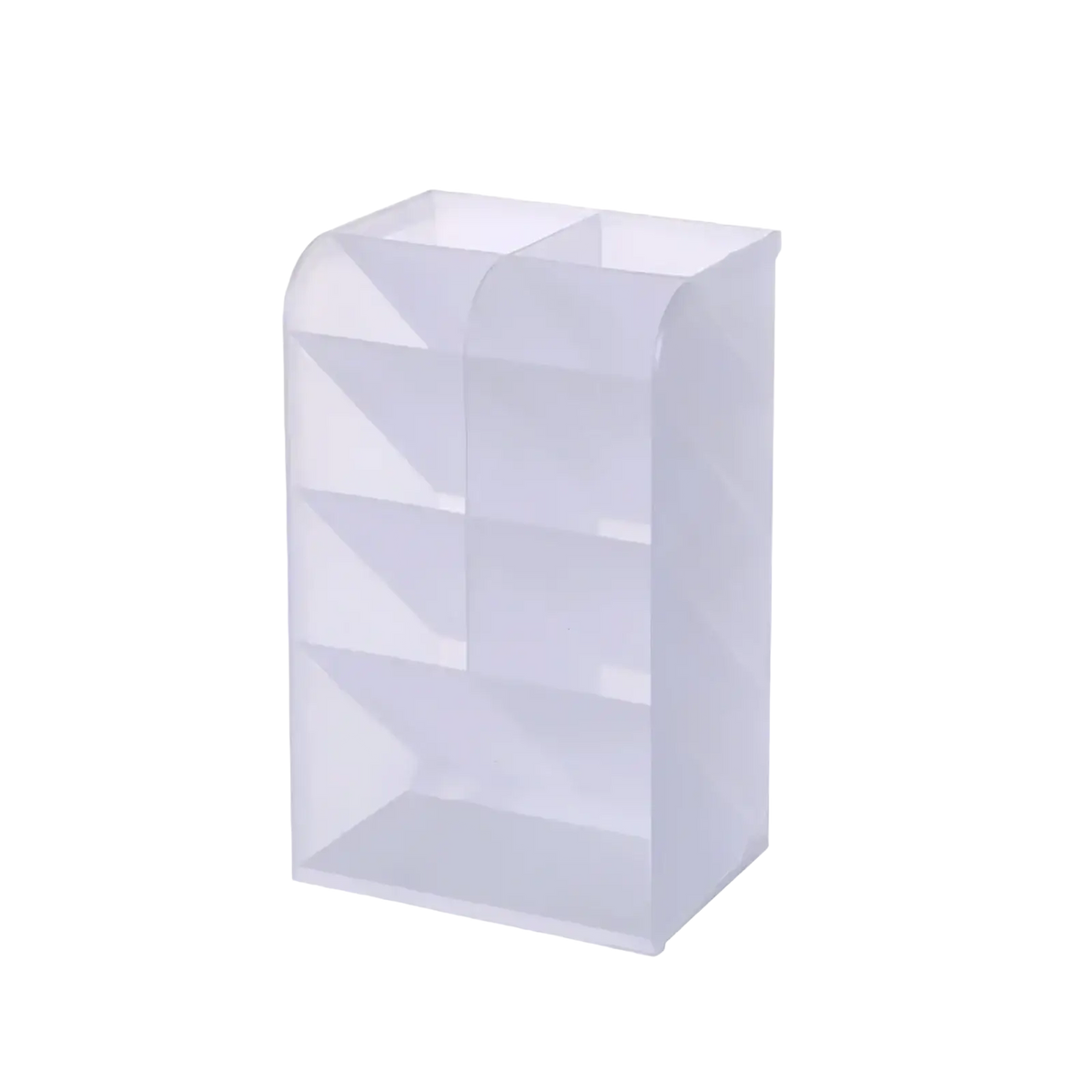 Clear plastic pen holder desktop stationery organizer with multiple transparent compartments for efficient storage