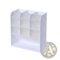 White plastic clear plastic pen holder desktop stationery organizer with nine compartments in three rows and columns