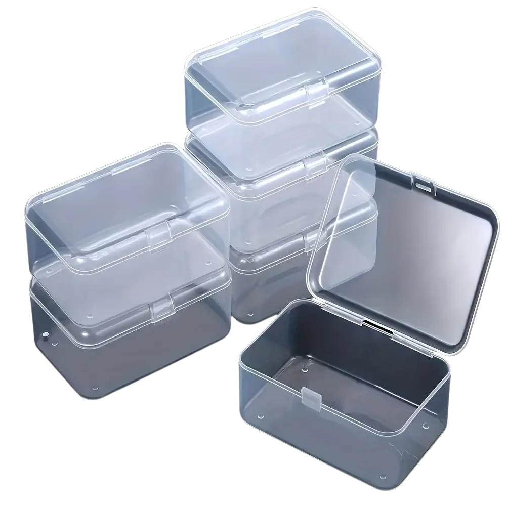 Clear plastic rectangular storage boxes with snap-on lids for crafts and rhinestones organization
