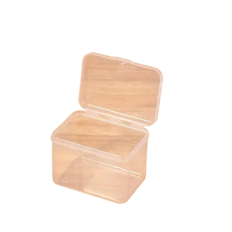 Clear plastic rectangular storage box with hinged lid for crafts and rhinestones organization