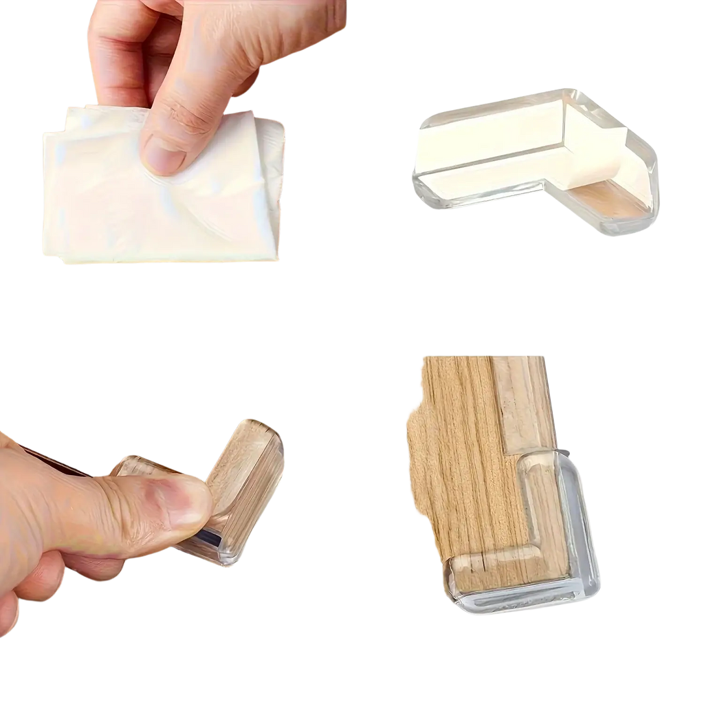 Clear silicone furniture corner protectors 10 pcs showing clear plastic corner guard with adhesive backing