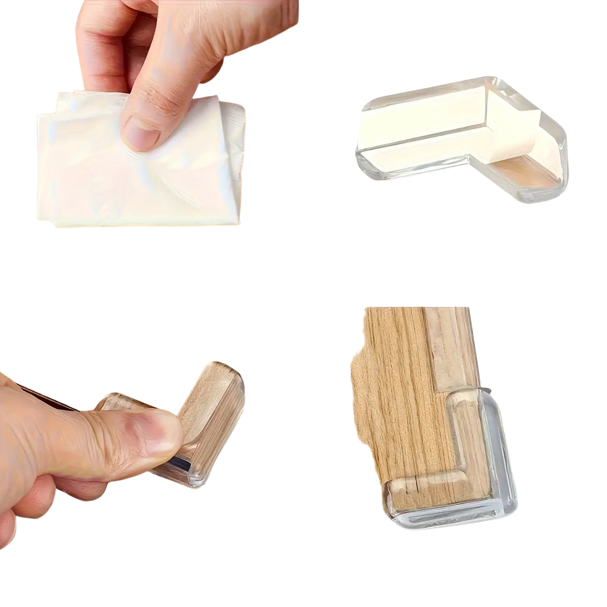 Clear silicone furniture corner protectors 10 pcs showing clear plastic corner guard with adhesive backing