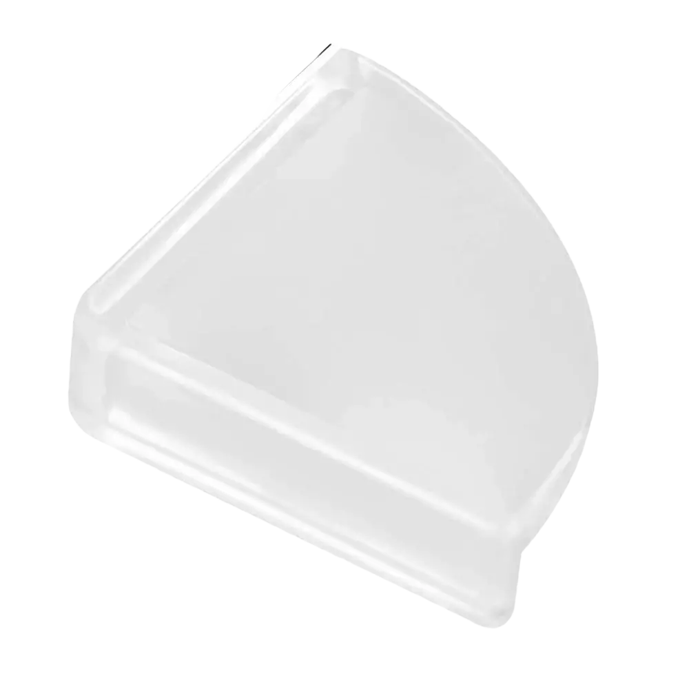 Clear table corner protectors made of transparent plastic with rounded edges and smooth glossy finish as corner guards