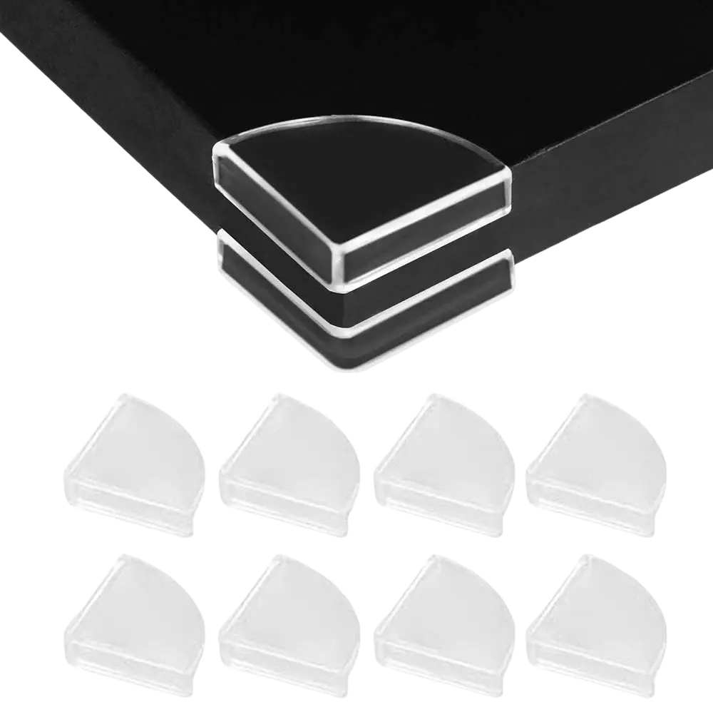 Clear transparent plastic table corner protectors with sleek angular design for effective corner guards