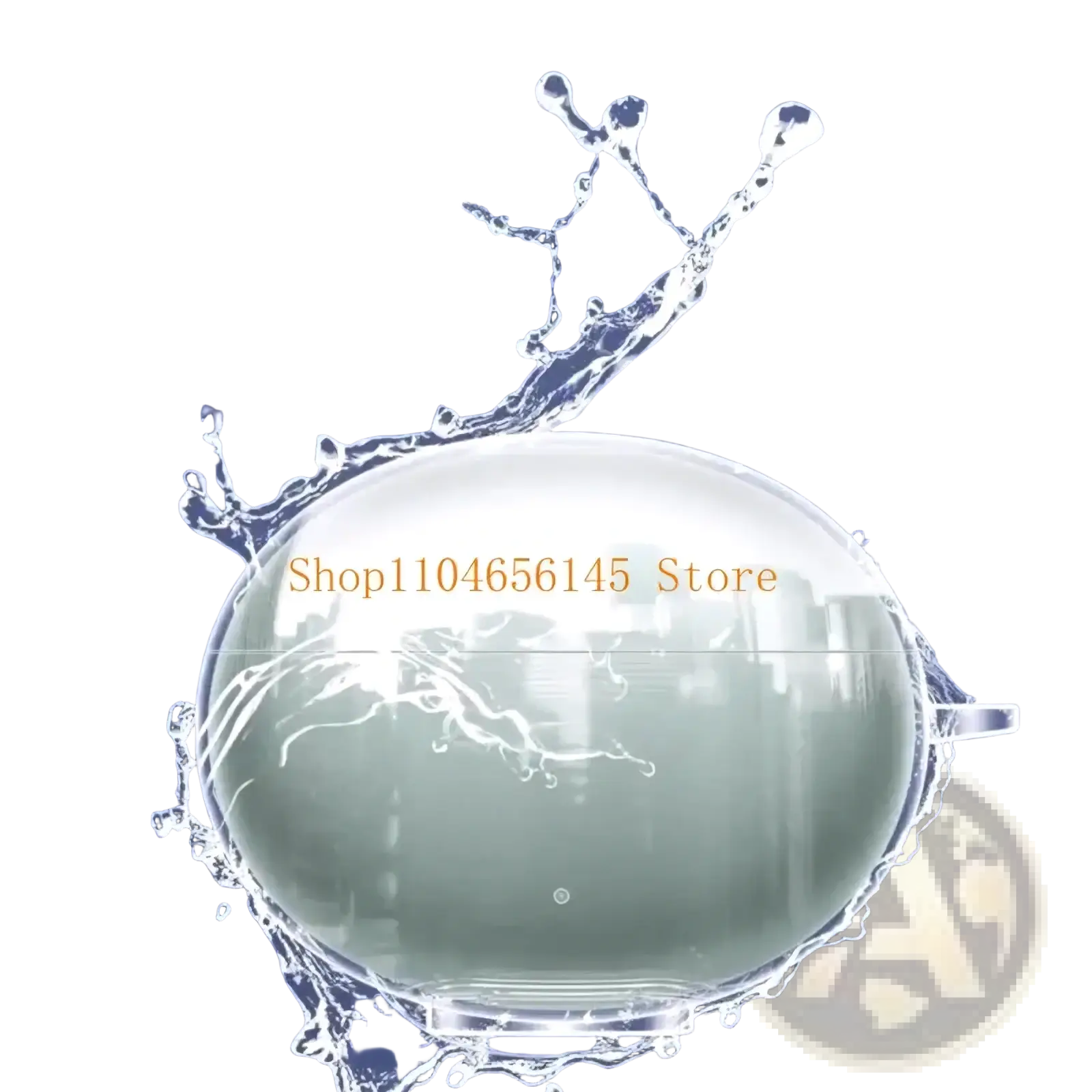 A translucent spherical water bottle with a small handle in a clear TPU protective case for Oneplus Buds 4