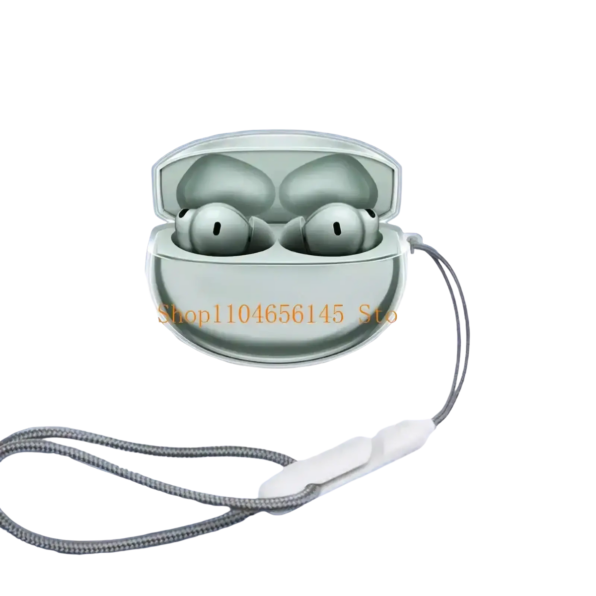 Silver huawei freebuds 5 earbuds in a matching braided wrist strap charging case with clear tpu protective case for oneplus buds 4
