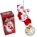 Climbing santa claus electronic toy Christmas decoration plush red and white santa hanging from gold chain with bell