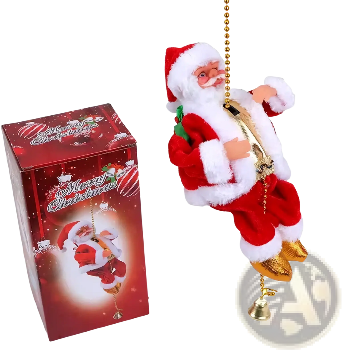 Climbing santa claus electronic toy Christmas decoration plush red and white santa hanging from gold chain with bell