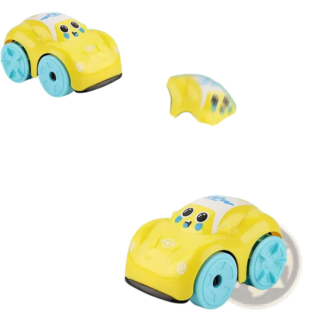Clockwork Duck Bath Toy yellow plastic car with light blue wheels and cute face for toddlers water play